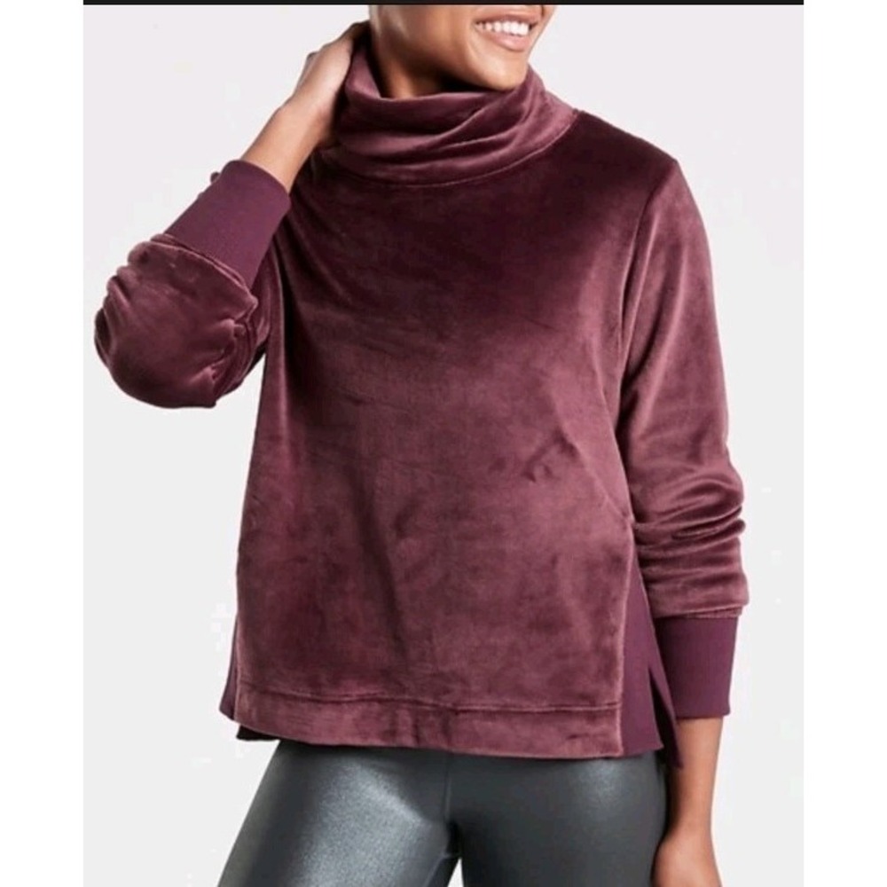 Athleta Double Cozy Karma Funnel Neck Pullover Sweatshirt Womens Medium Burgundy